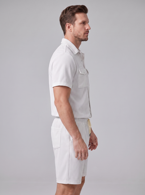 Men's Ribbed Stripe Shirt and Shorts Co-Ord Set