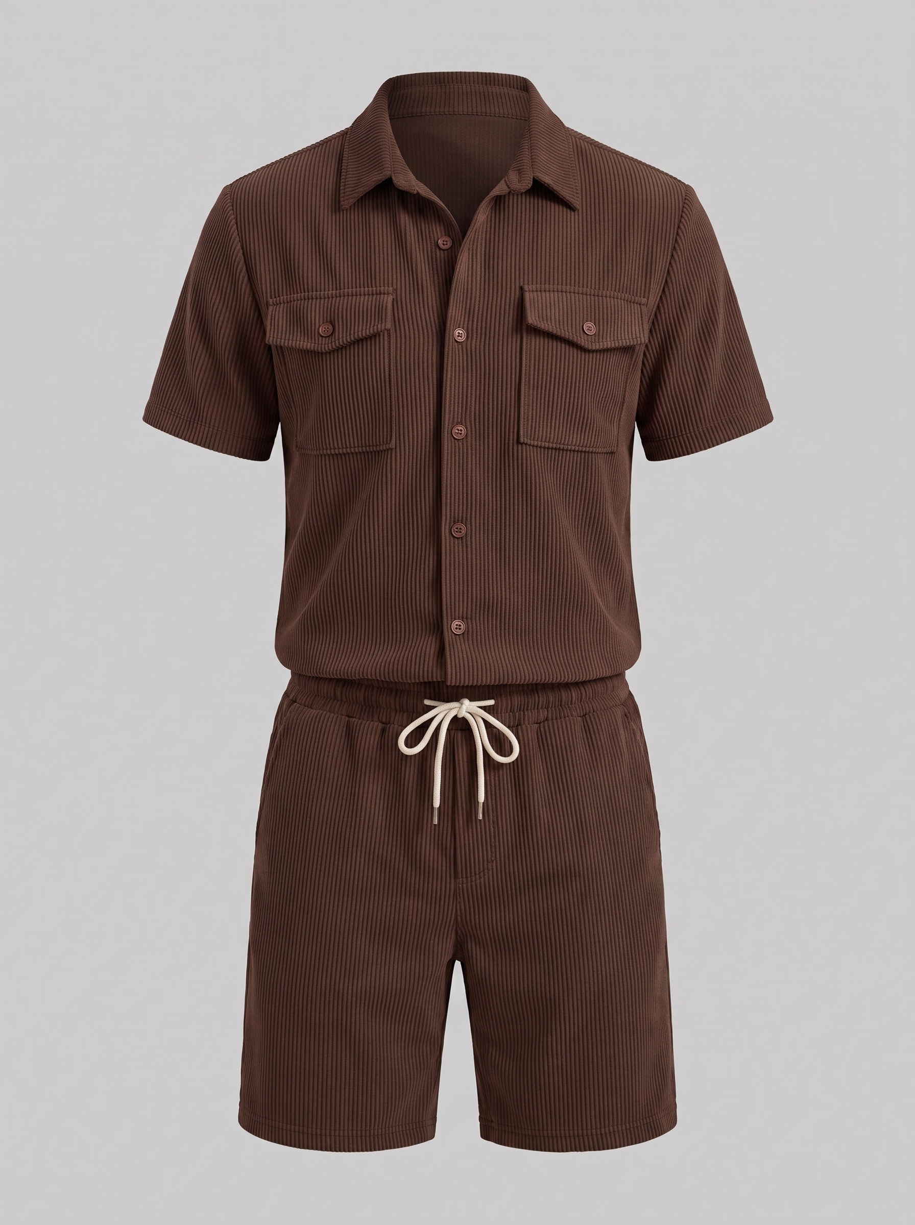Men's Ribbed Stripe Shirt and Shorts Co-Ord Set