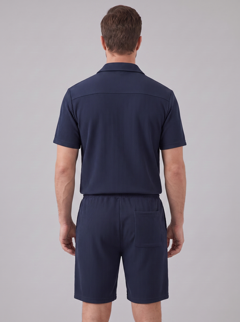 Men's Ribbed Stripe Shirt and Shorts Co-Ord Set