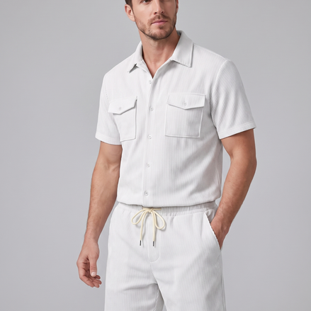 Men's Ribbed Stripe Shirt and Shorts Co-Ord Set