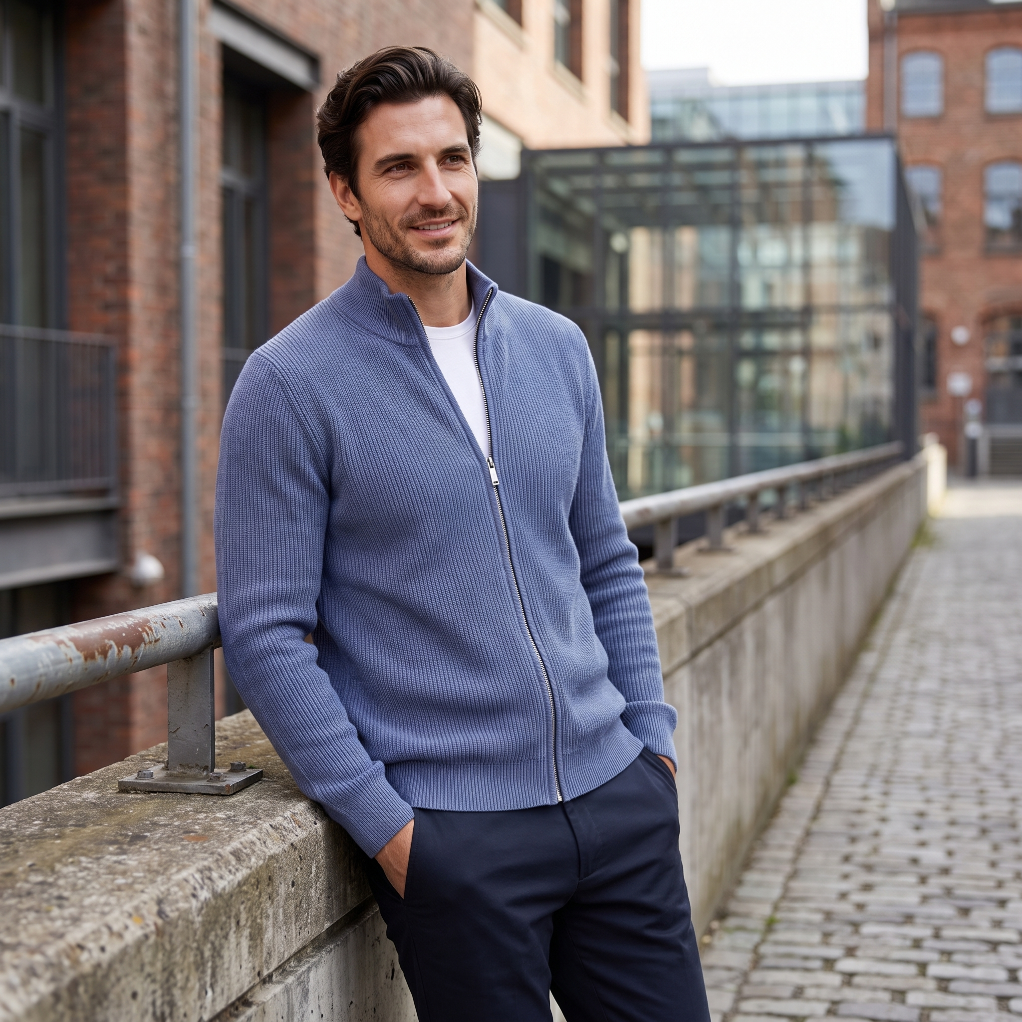 Men's Ribbed Wool Full-Zip Cardigan
