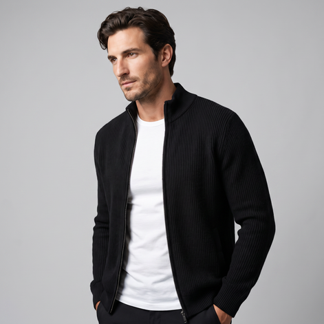 Men's Ribbed Wool Full-Zip Cardigan