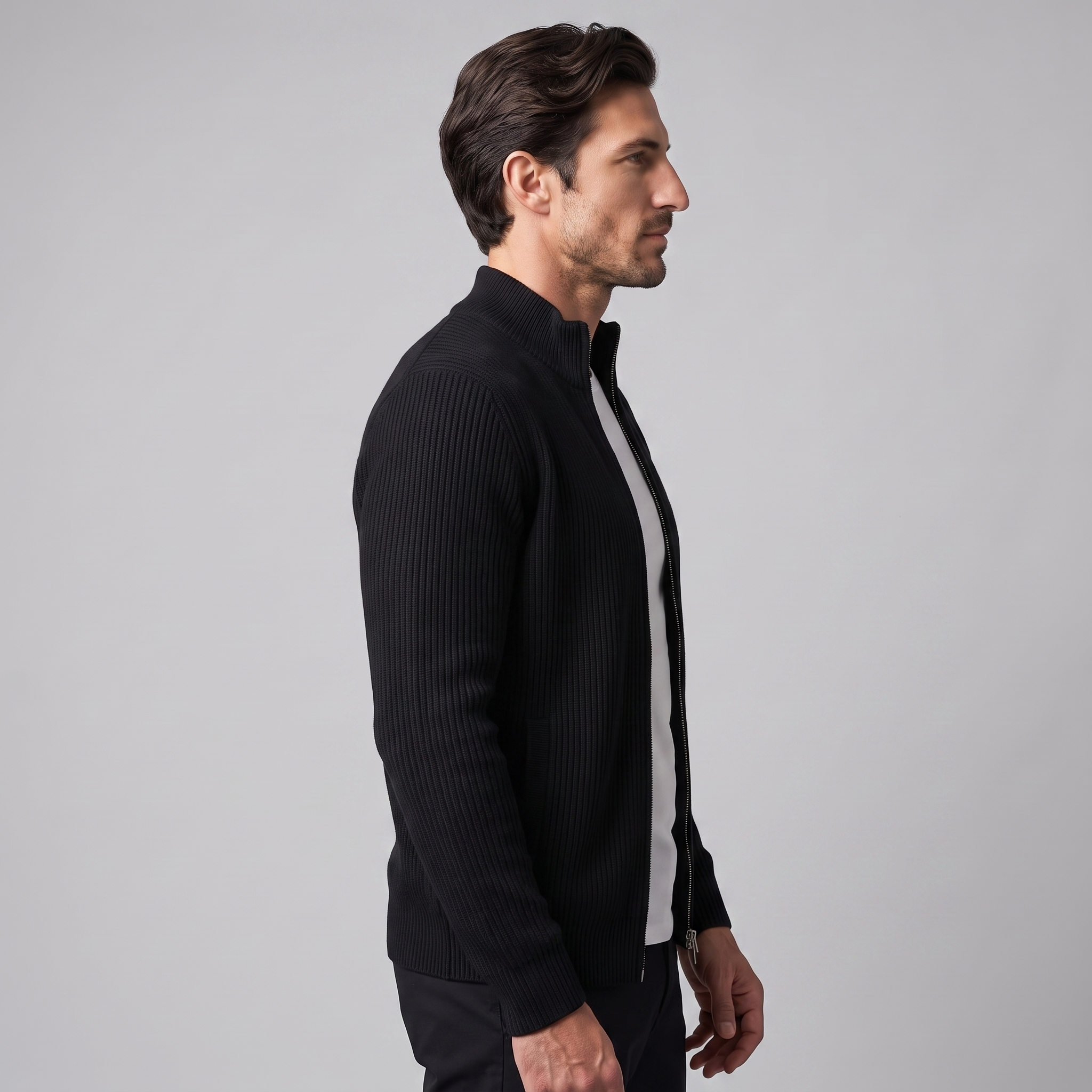 Men's Ribbed Wool Full-Zip Cardigan