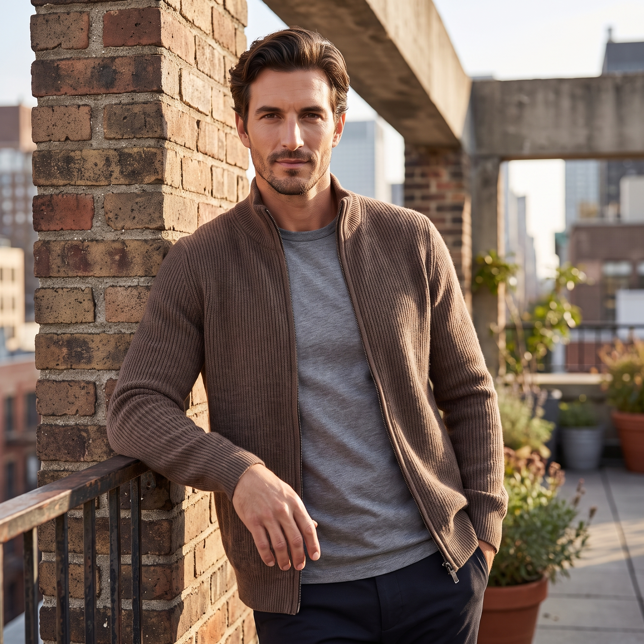 Men's Ribbed Wool Full-Zip Cardigan