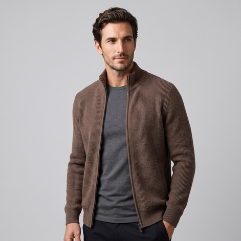 Men's Ribbed Wool Full-Zip Cardigan