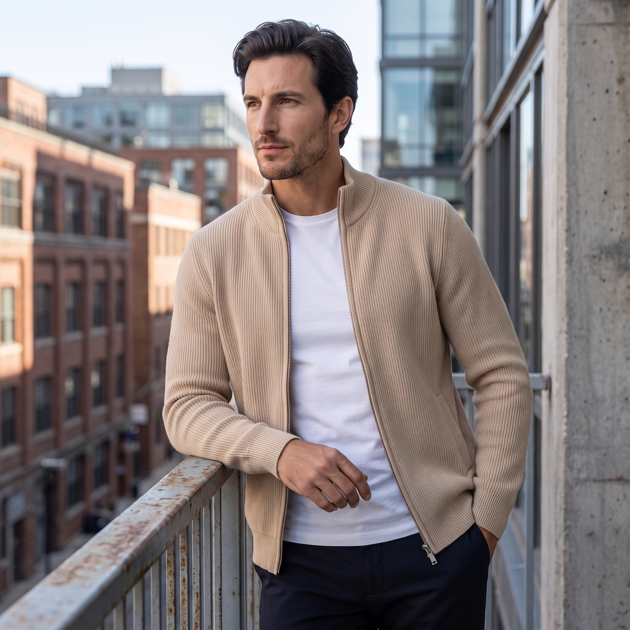 Men's Ribbed Wool Full-Zip Cardigan