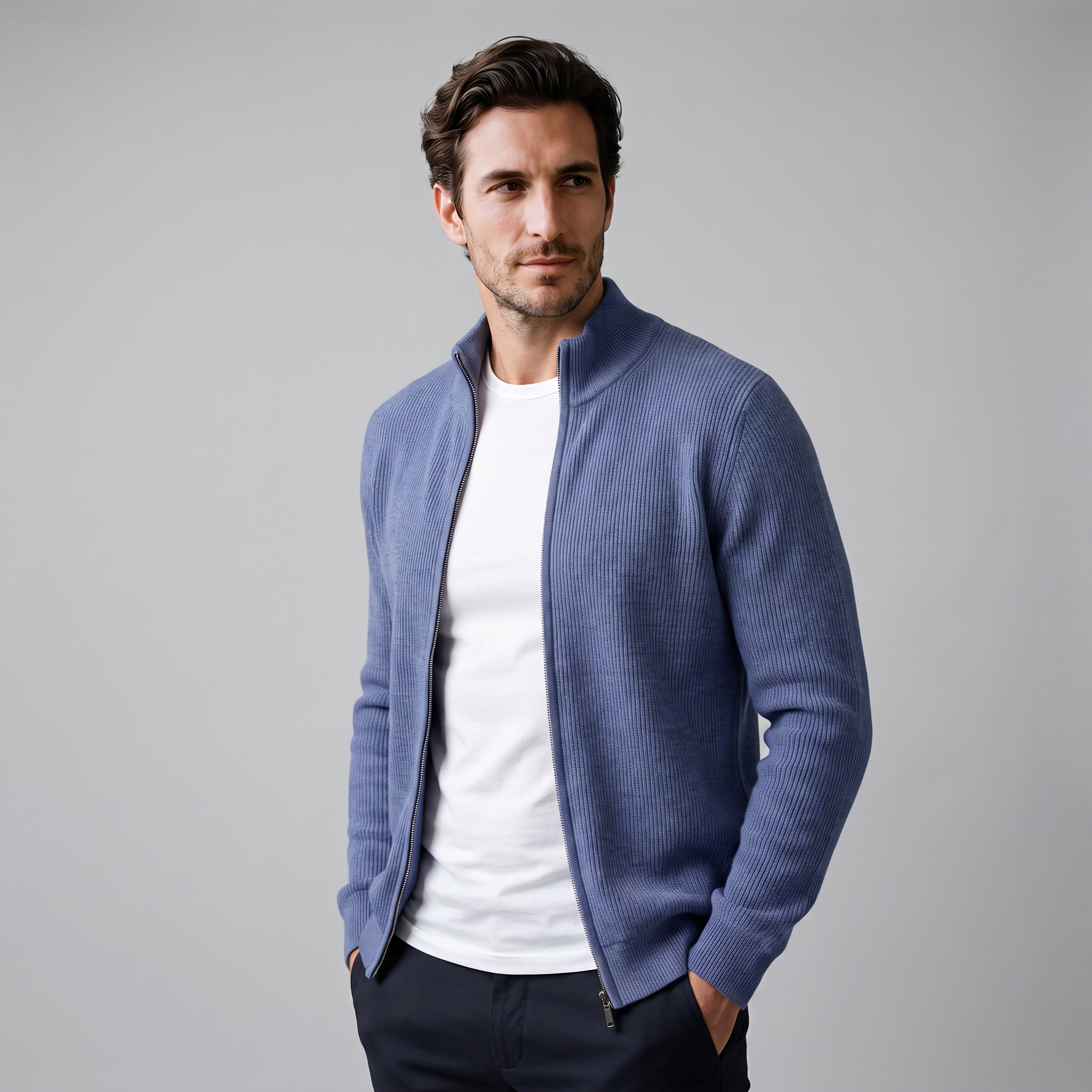 Men's Ribbed Wool Full-Zip Cardigan