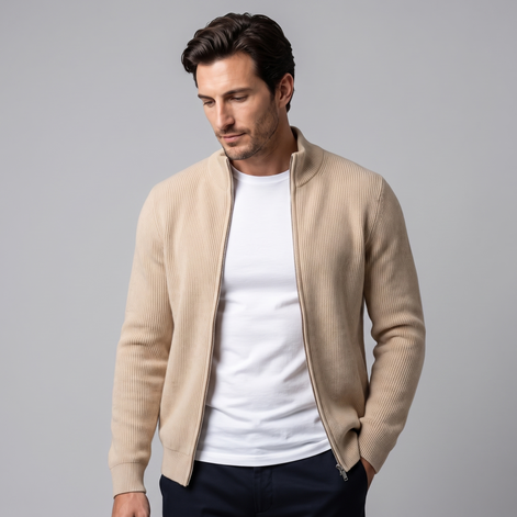Men's Ribbed Wool Full-Zip Cardigan