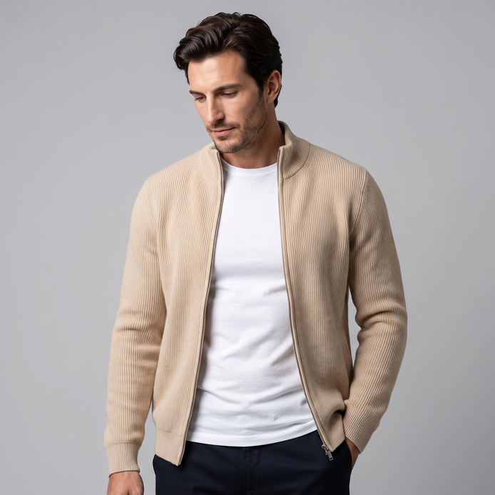 Men's Ribbed Wool Full-Zip Cardigan