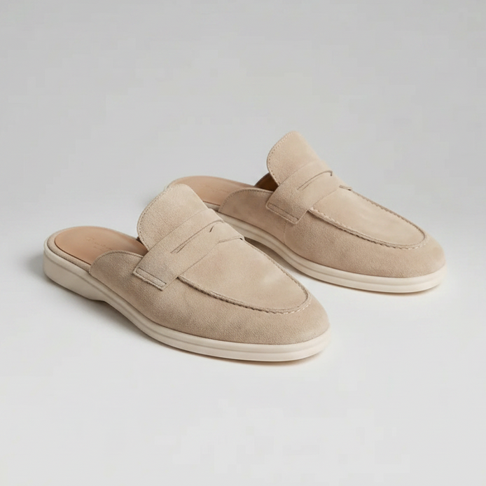 Men's Sand Suede Penny Loafer Mules