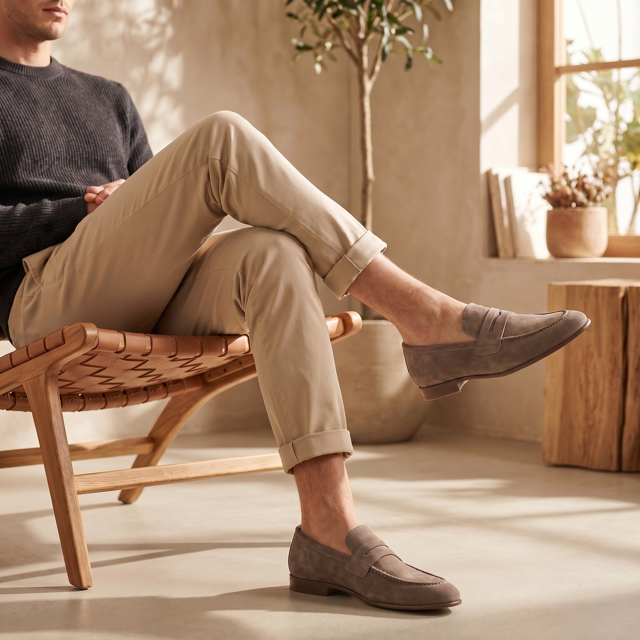 Men's Sheepskin Suede Penny Loafers