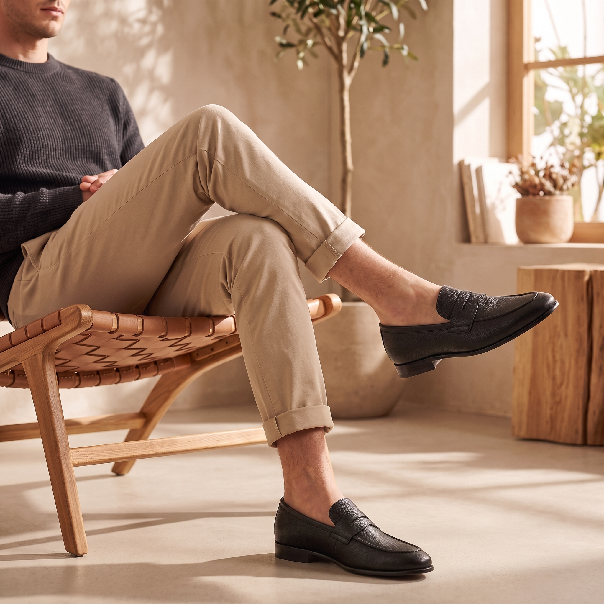 Men's Sheepskin Suede Penny Loafers