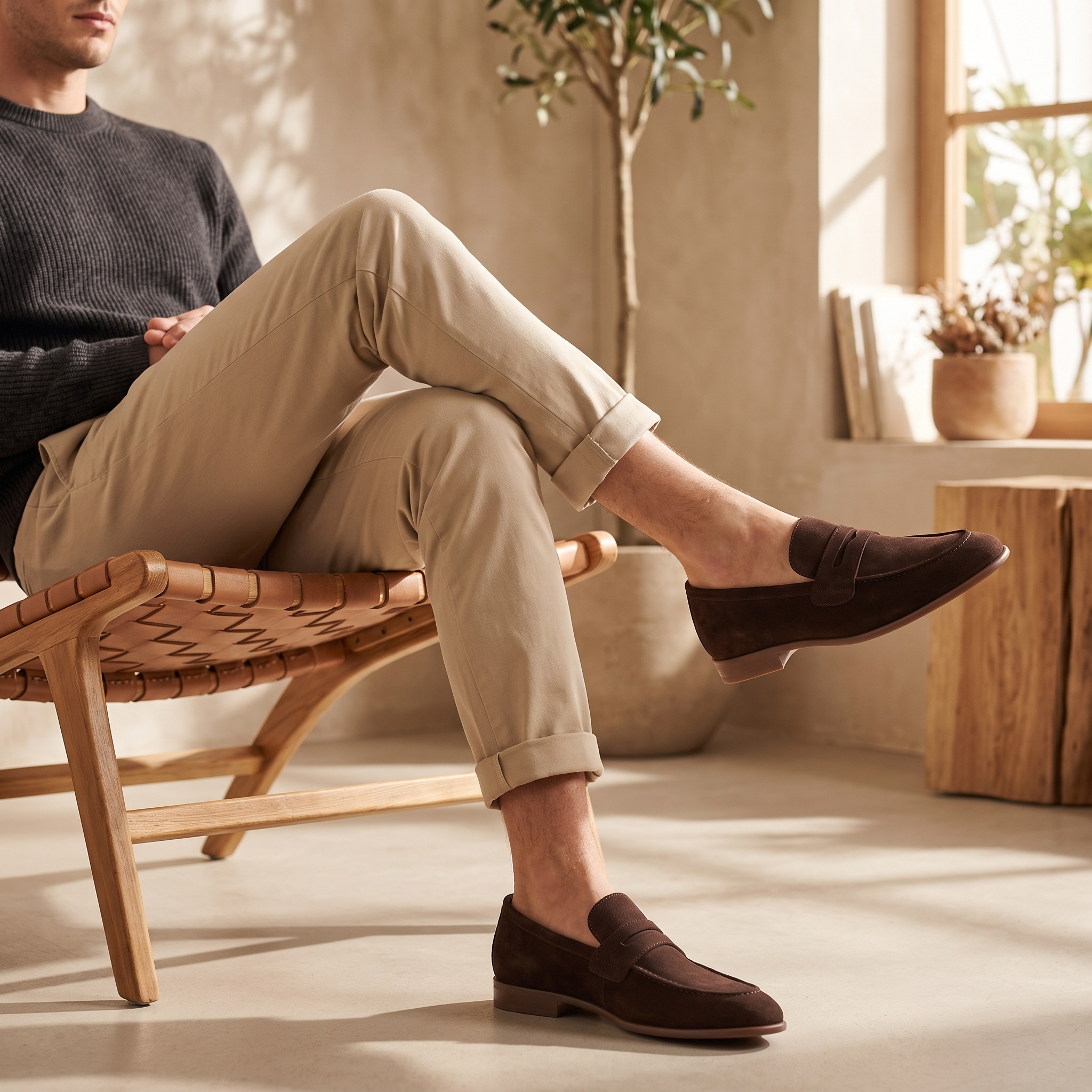 Men's Sheepskin Suede Penny Loafers