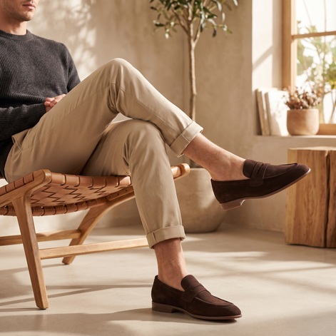 Men's Sheepskin Suede Penny Loafers