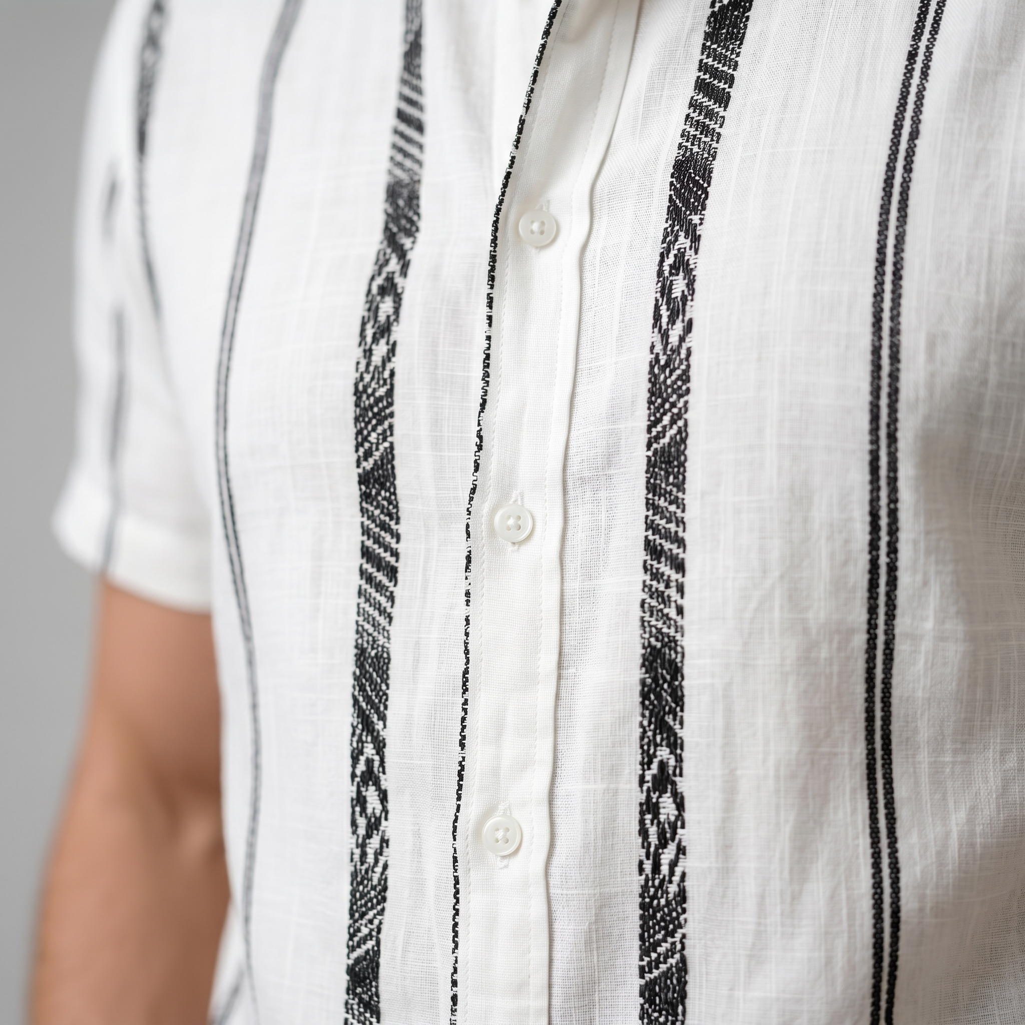 Men's Short Sleeve Button-Up Shirt with Textured Stripes