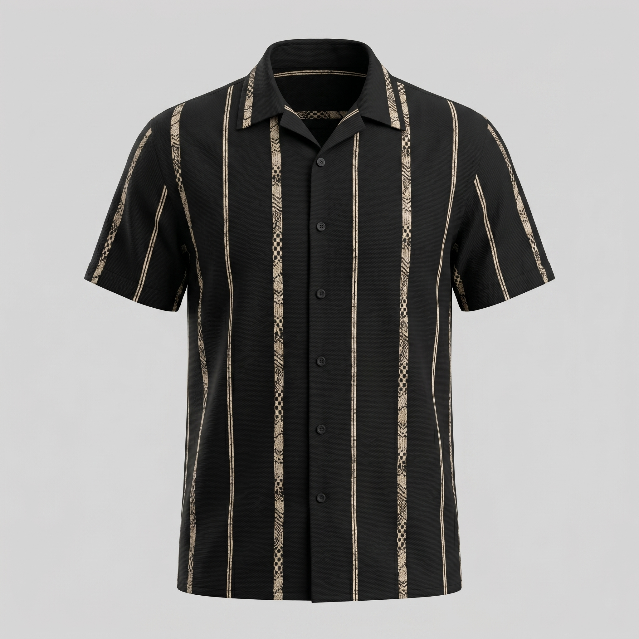 Men's Short Sleeve Button-Up Shirt with Textured Stripes