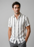 Men's Short Sleeve Button-Up Shirt with Textured Stripes