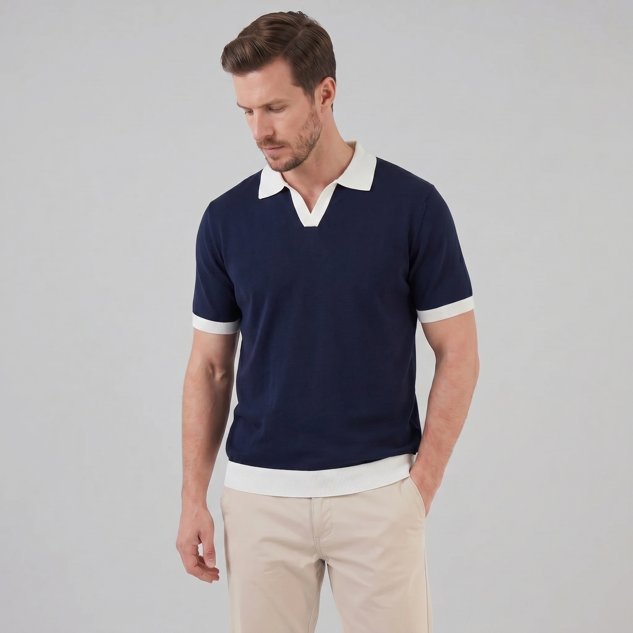 Men's Short Sleeve Knitted Polo Shirt