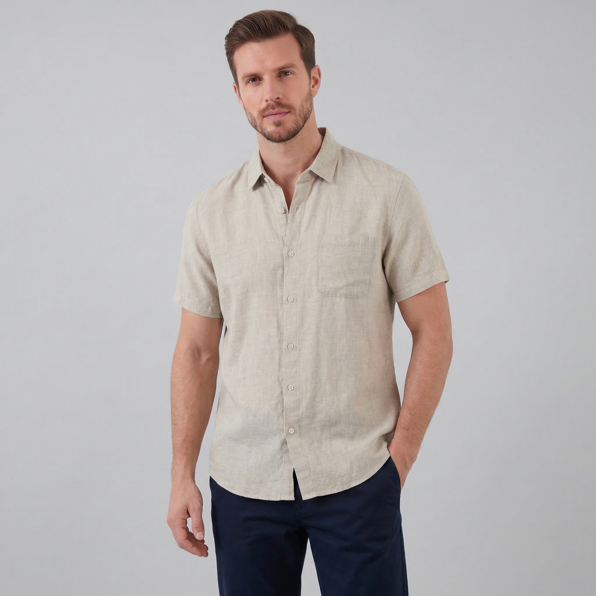 Men's Short Sleeve Linen Shirt