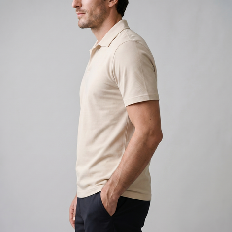 Men's Short Sleeve Polo Shirt with Open Collar