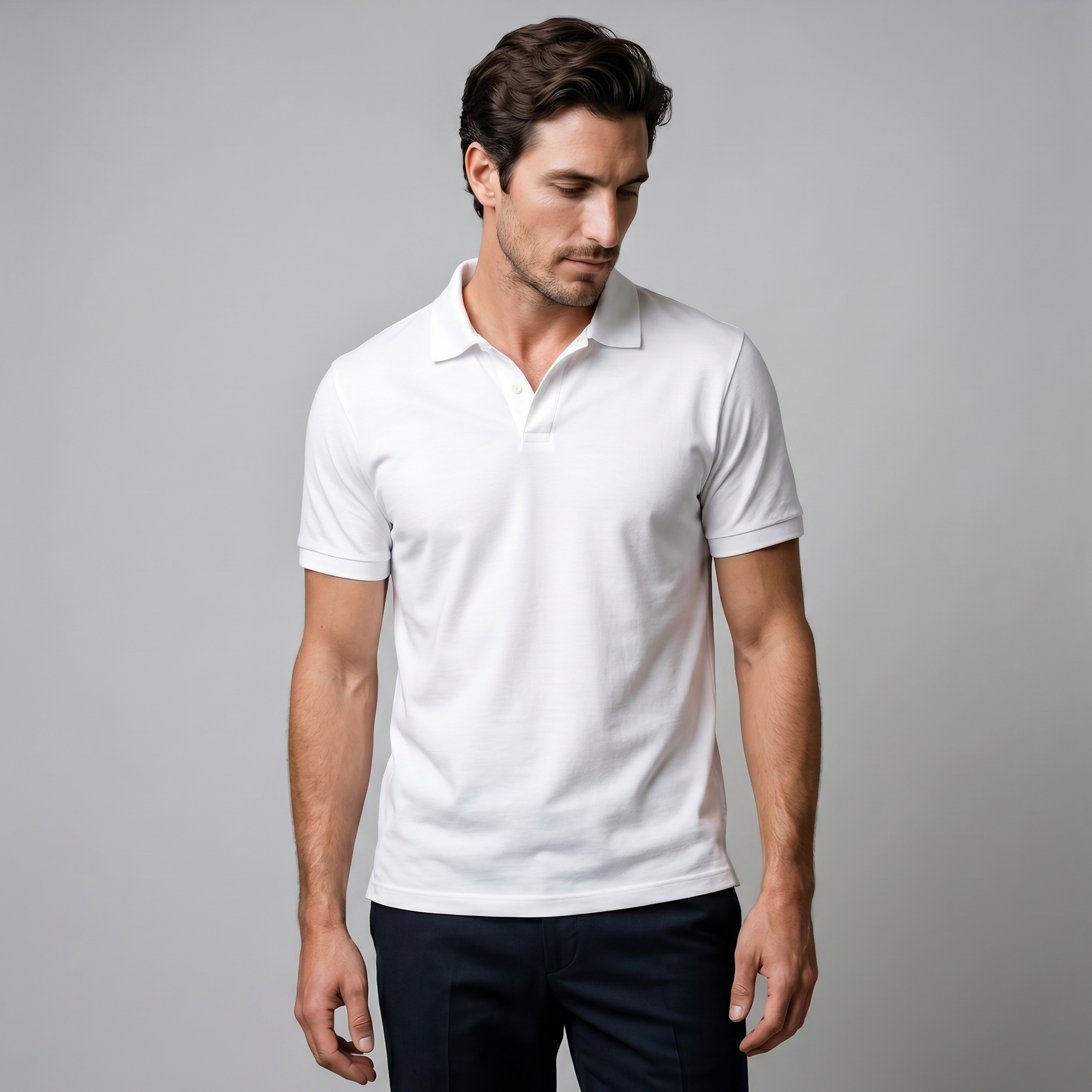 Men's Short Sleeve Polo Shirt with Open Collar