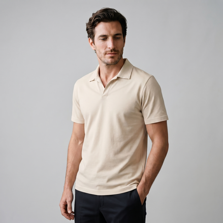 Men's Short Sleeve Polo Shirt with Open Collar
