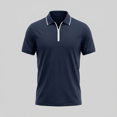 Men's Short Sleeve Polo Shirt with Zip Placket