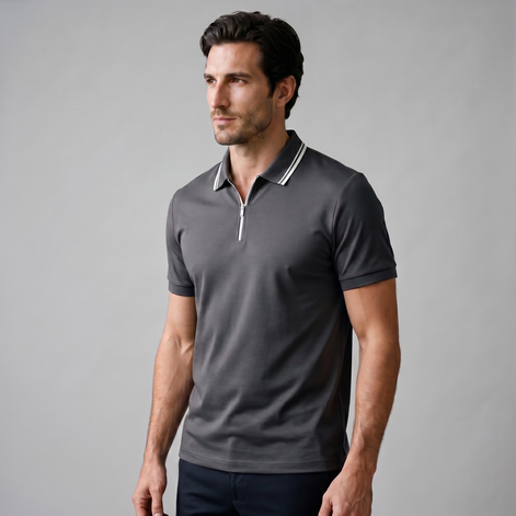 Men's Short Sleeve Polo Shirt with Zip Placket