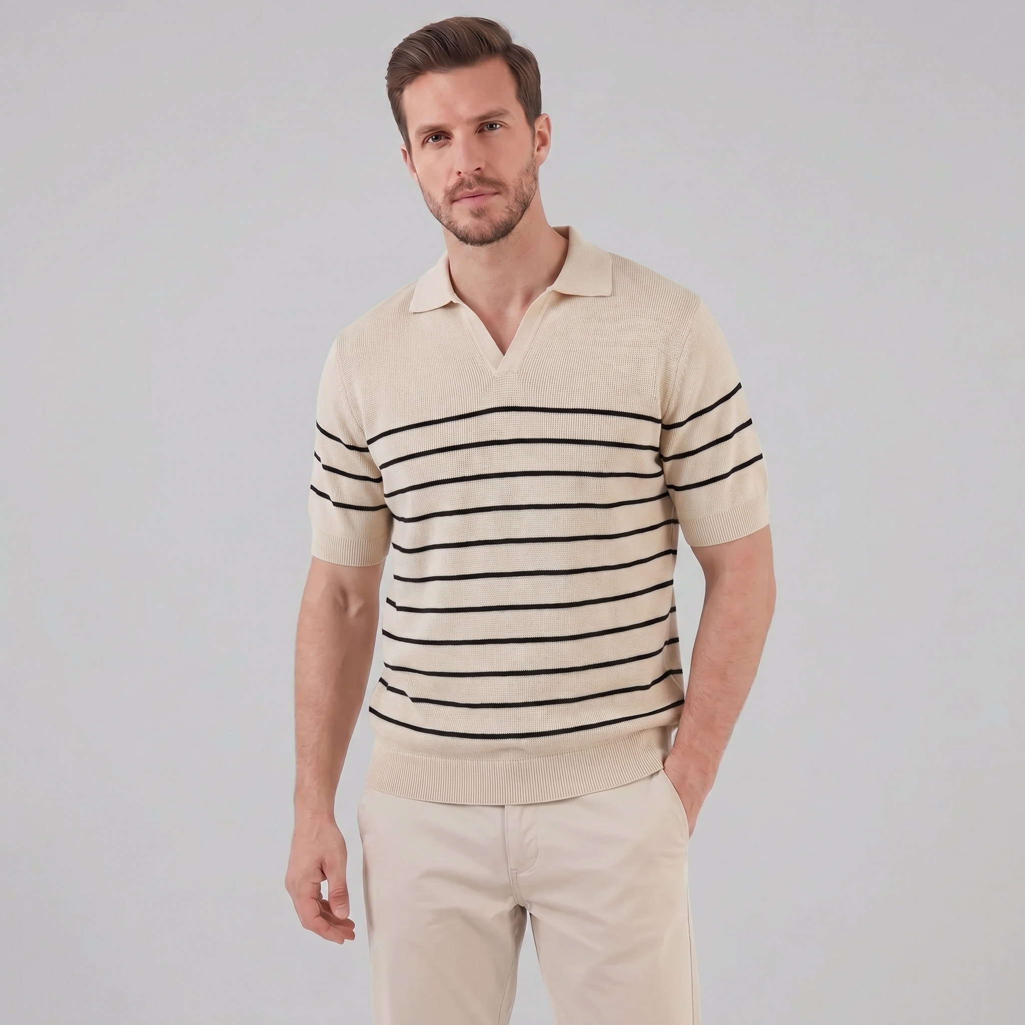 Men's Short Sleeve Striped Polo Shirt