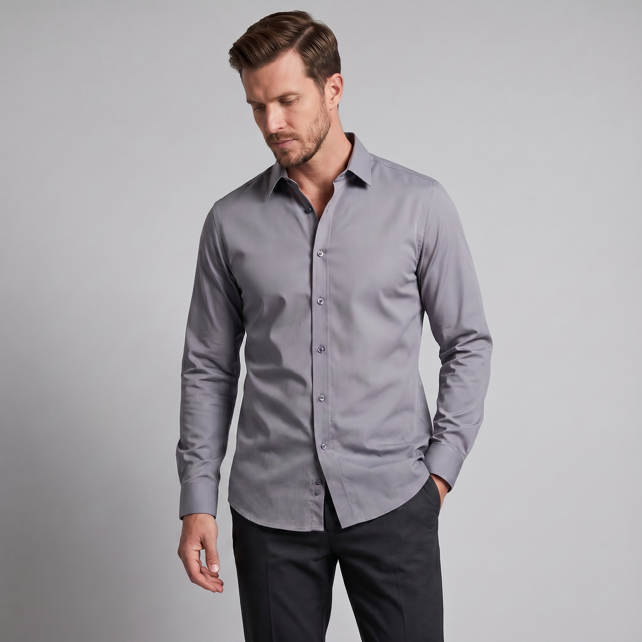 Men's Slim Fit Long-Sleeve Dress Shirt
