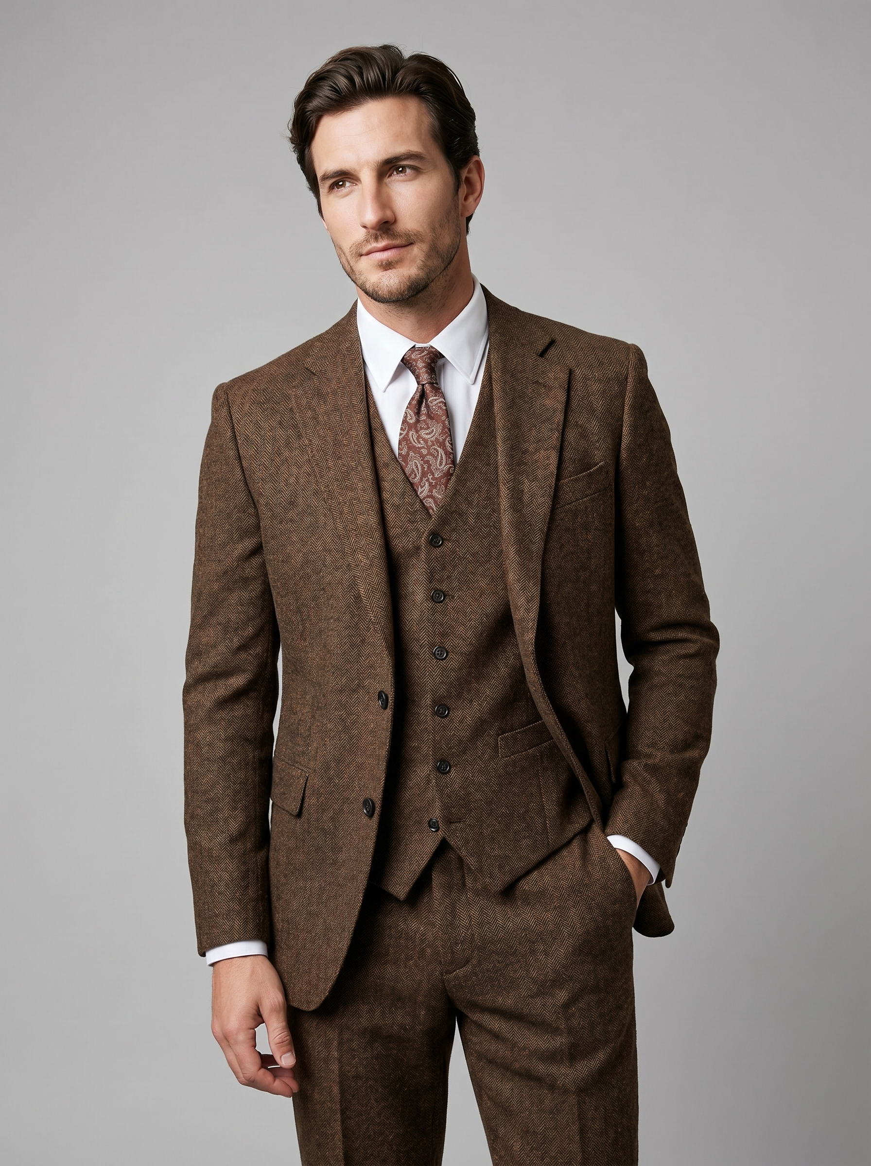 Men's Slim Fit Three-Piece Suit with Vest for Weddings
