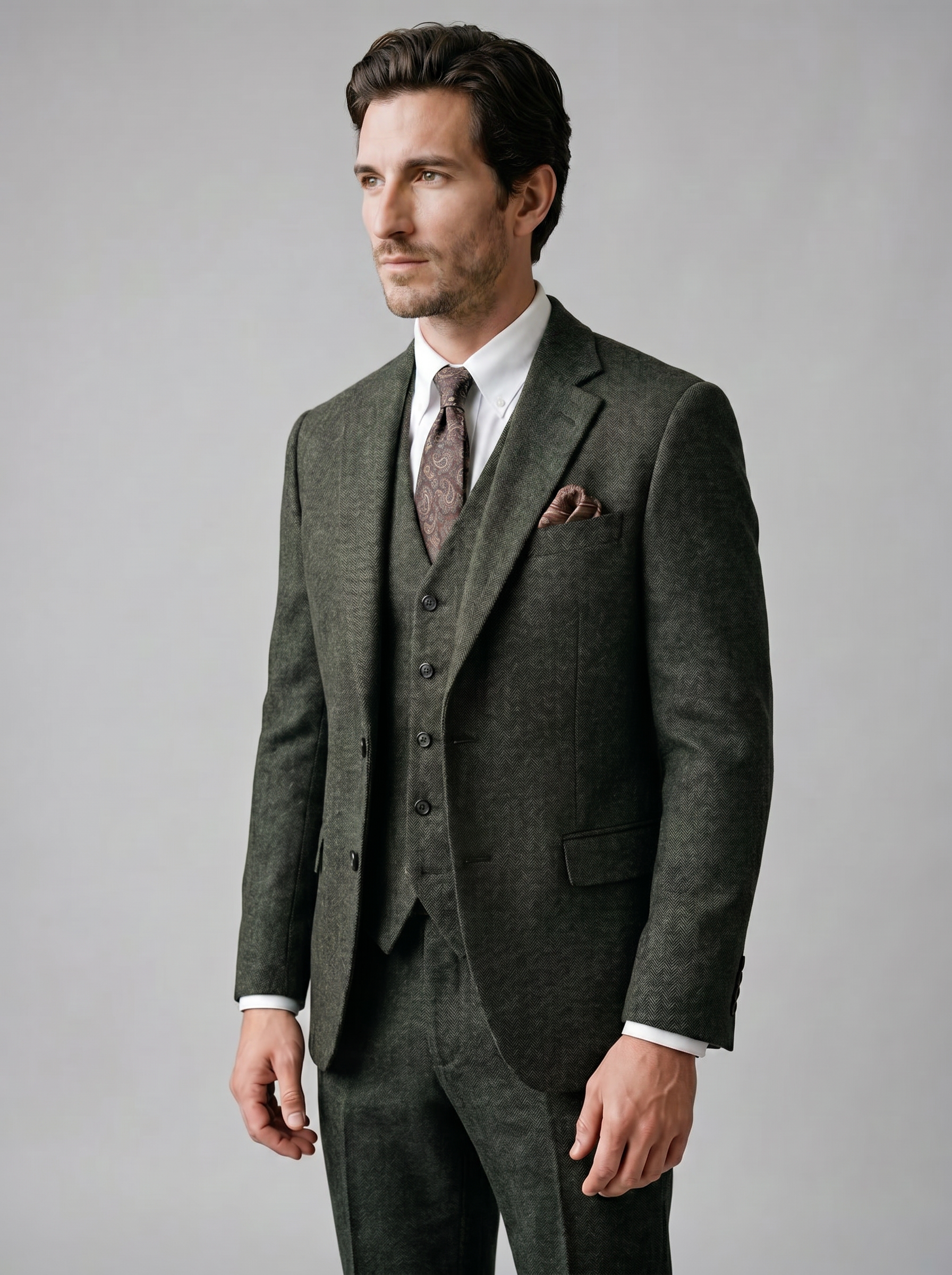 Men's Slim Fit Three-Piece Suit with Vest for Weddings