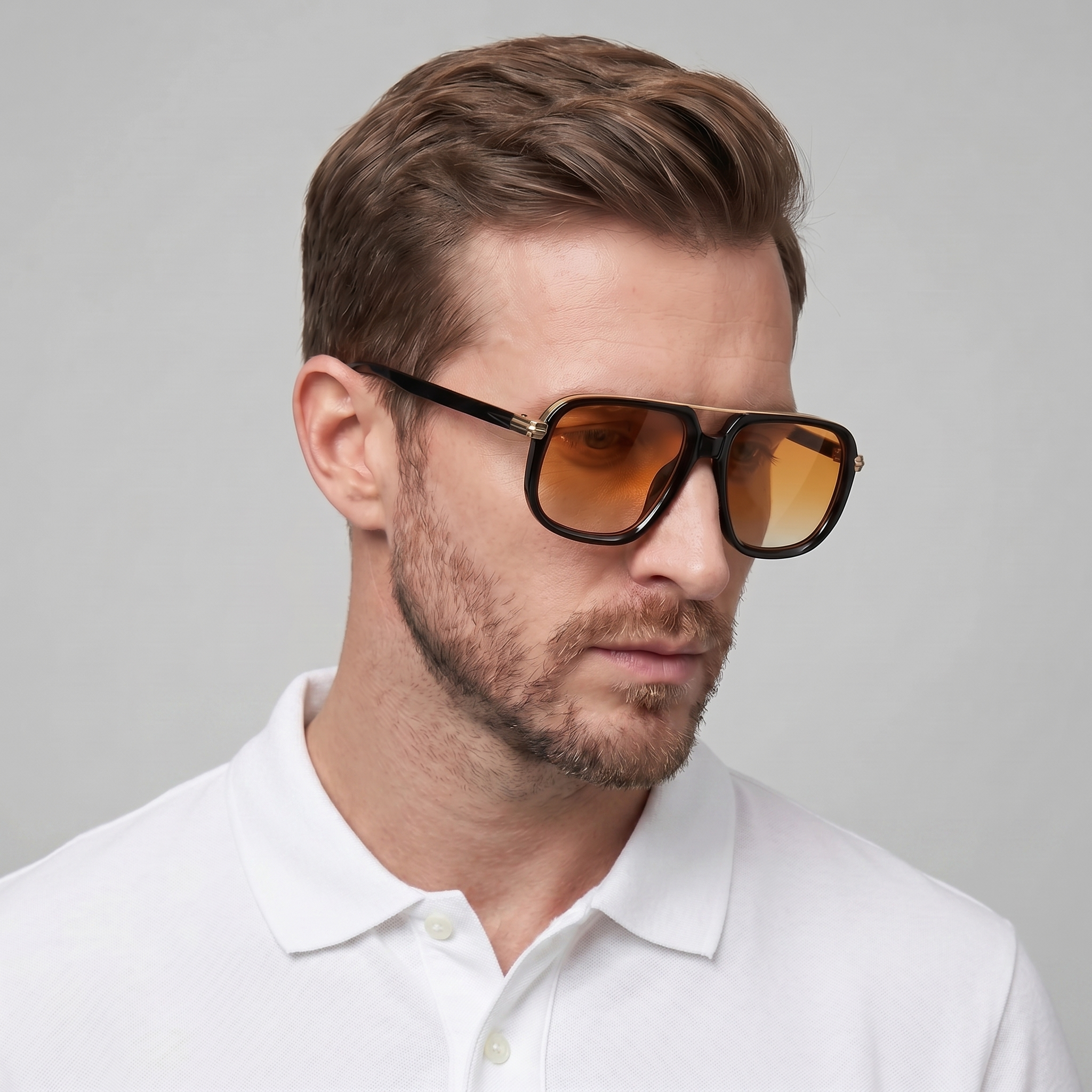 Men's Square Double-Bridge Sunglasses