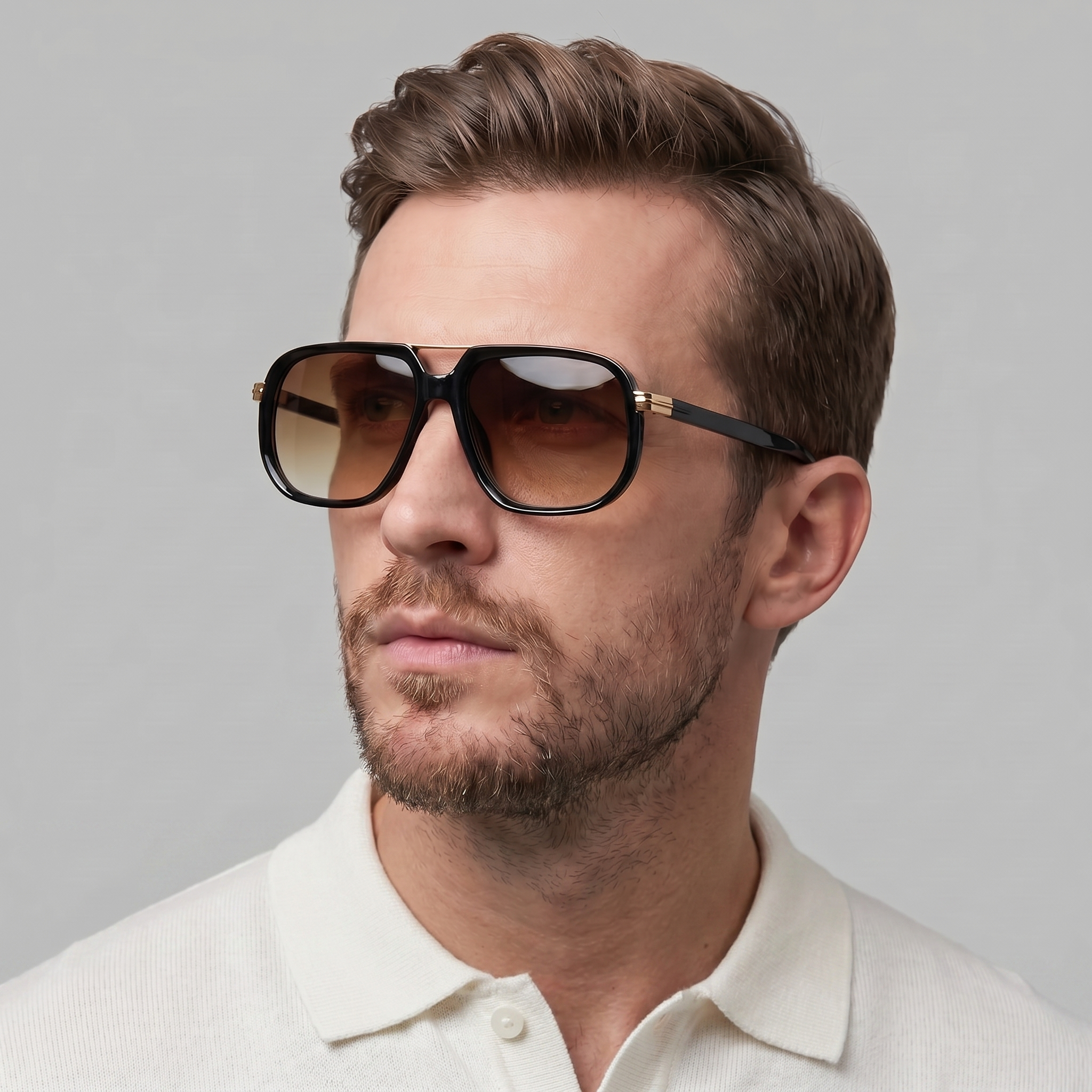 Men's Square Double-Bridge Sunglasses