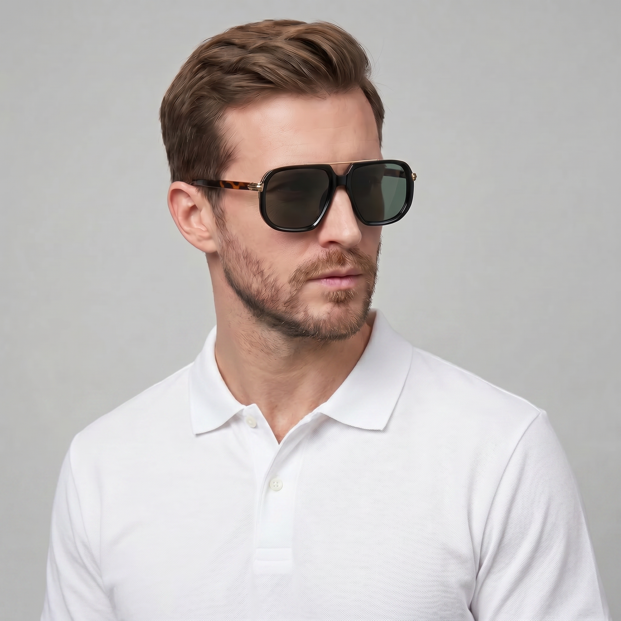 Men's Square Double-Bridge Sunglasses