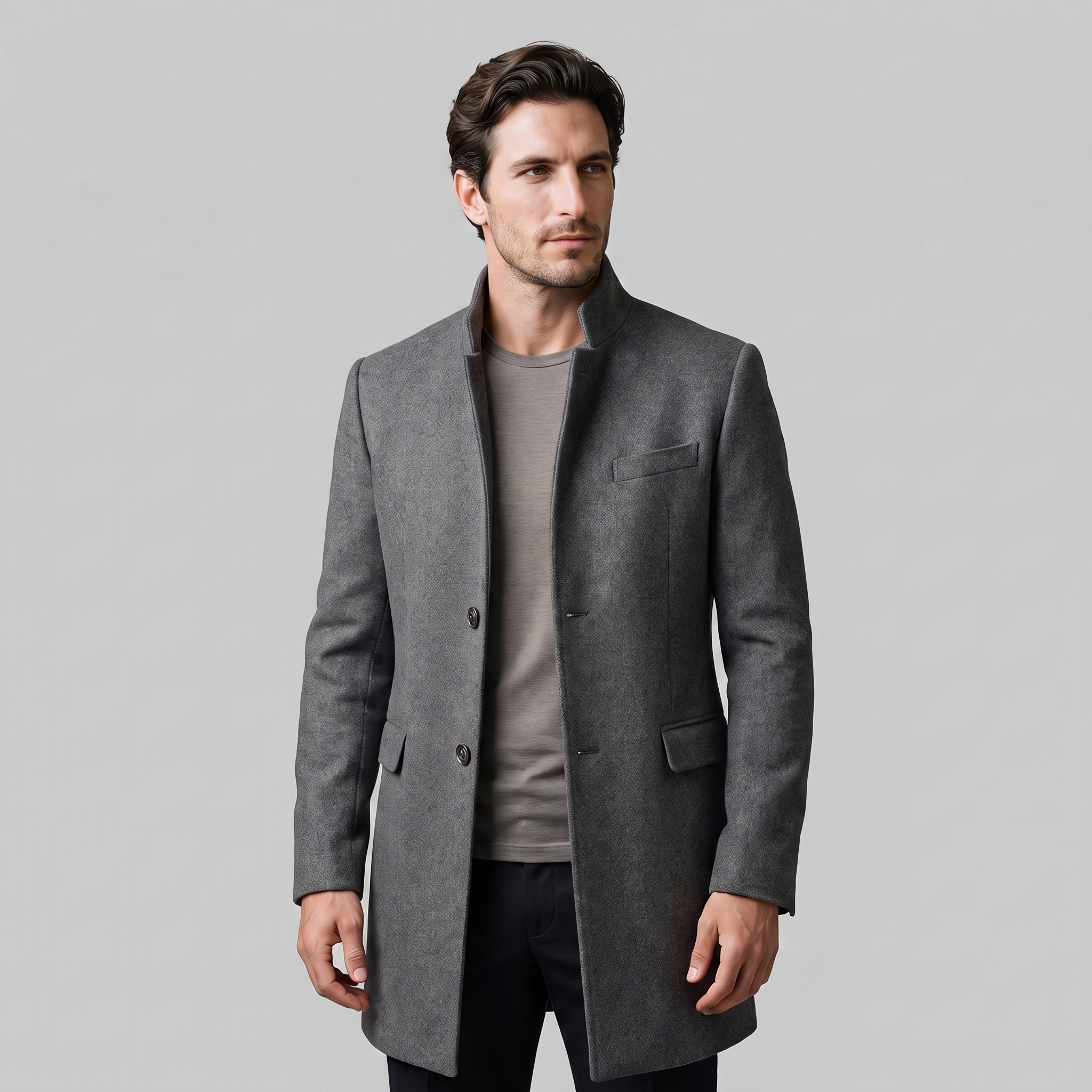Men's Stand Collar Longline Overcoat
