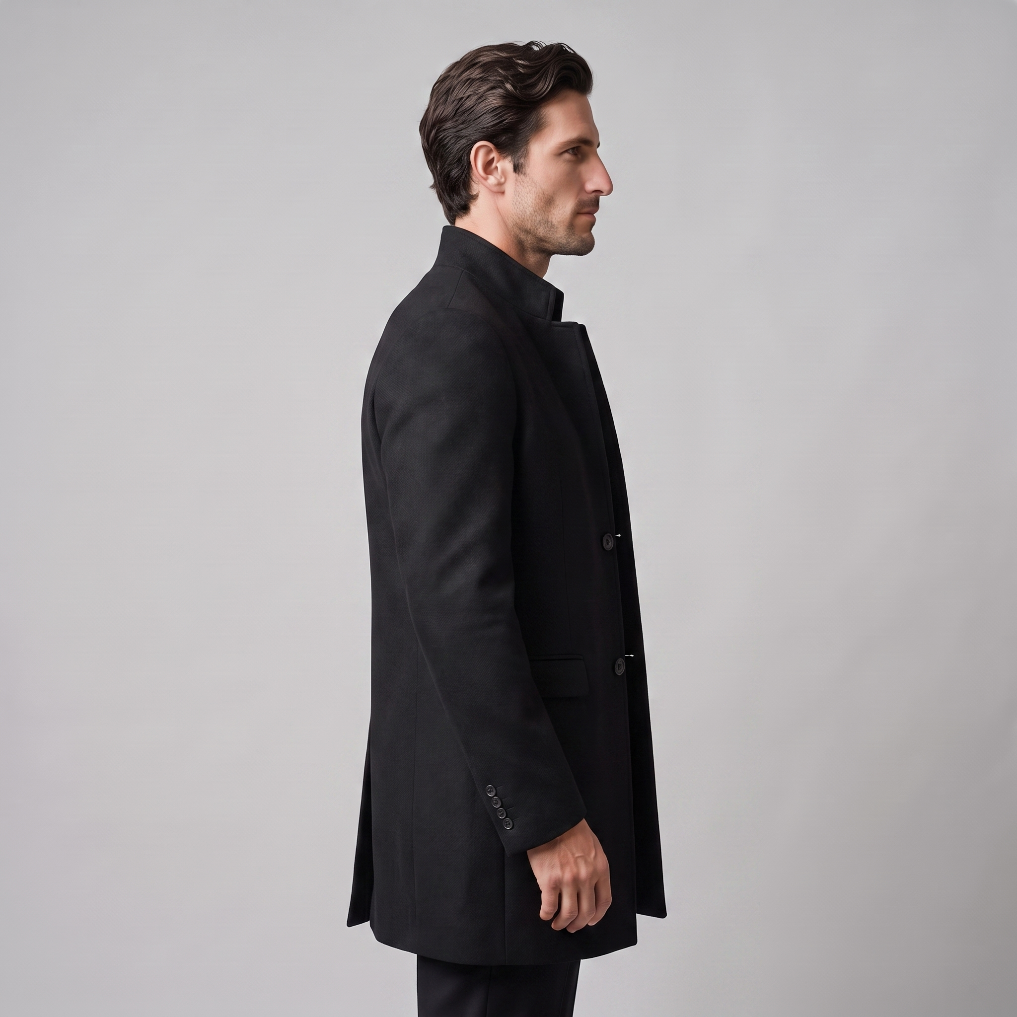 Men's Stand Collar Longline Overcoat
