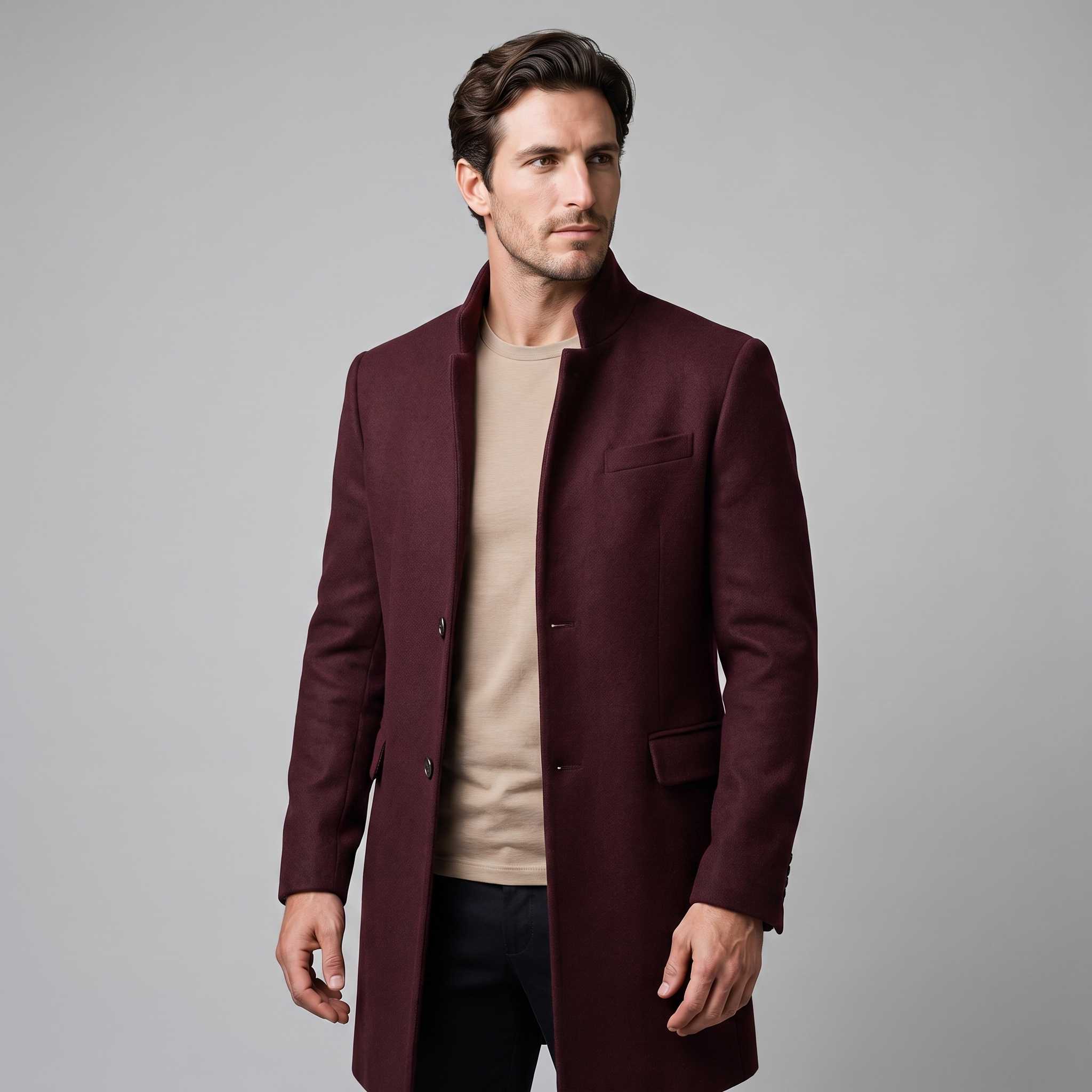Men's Stand Collar Longline Overcoat