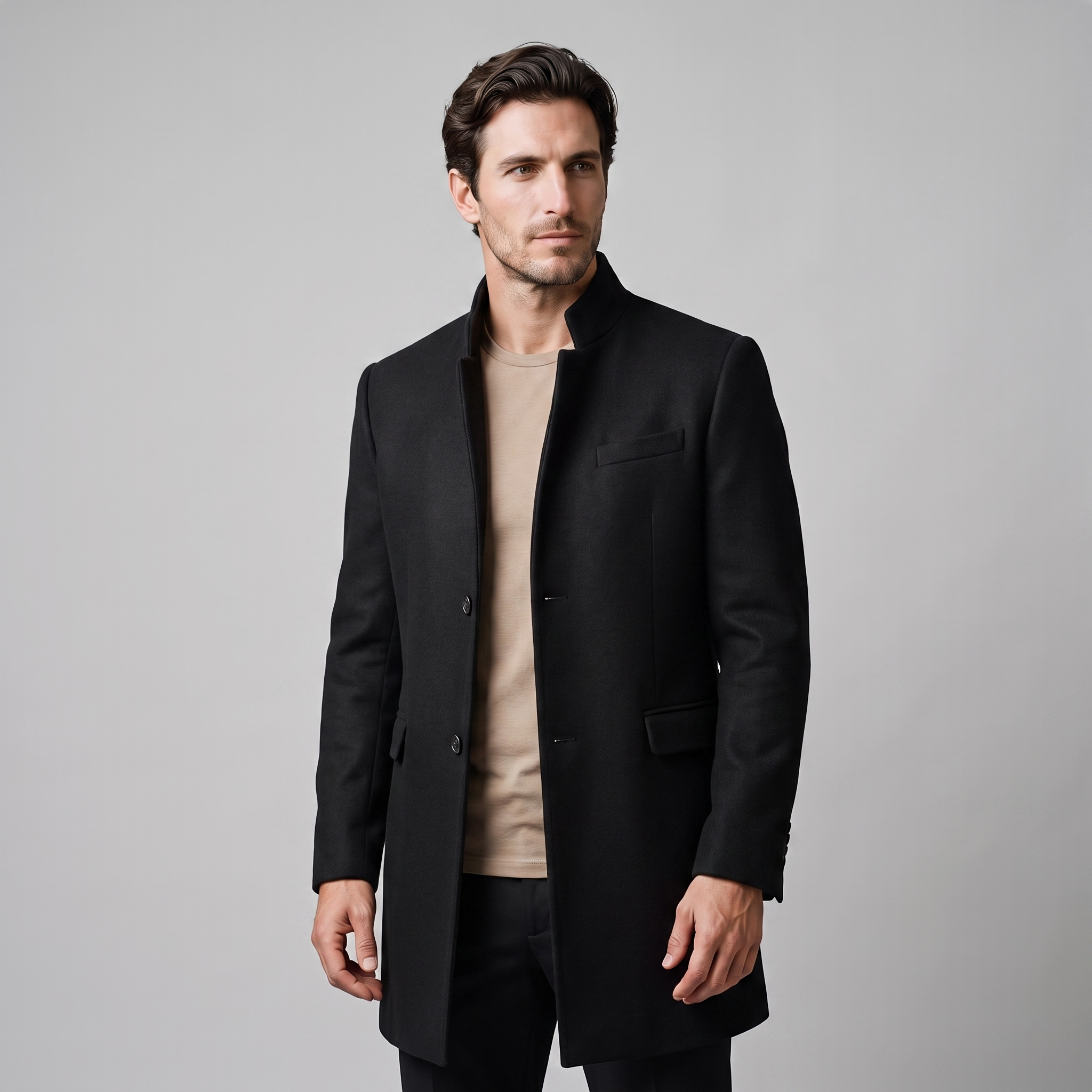 Men's Stand Collar Longline Overcoat