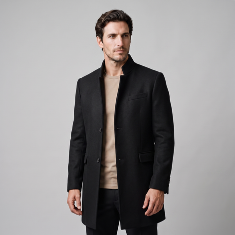 Men's Stand Collar Longline Overcoat
