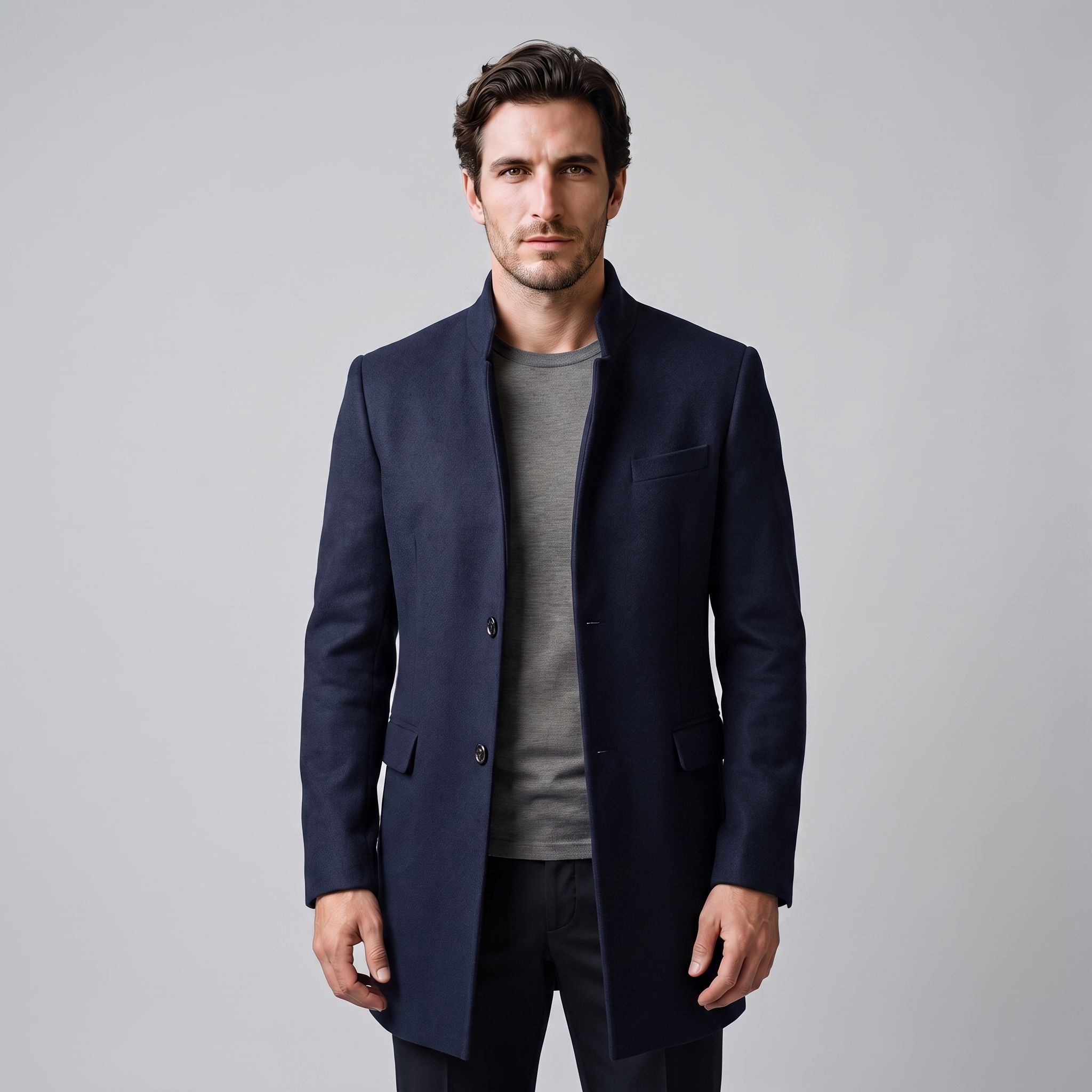 Men's Stand Collar Longline Overcoat