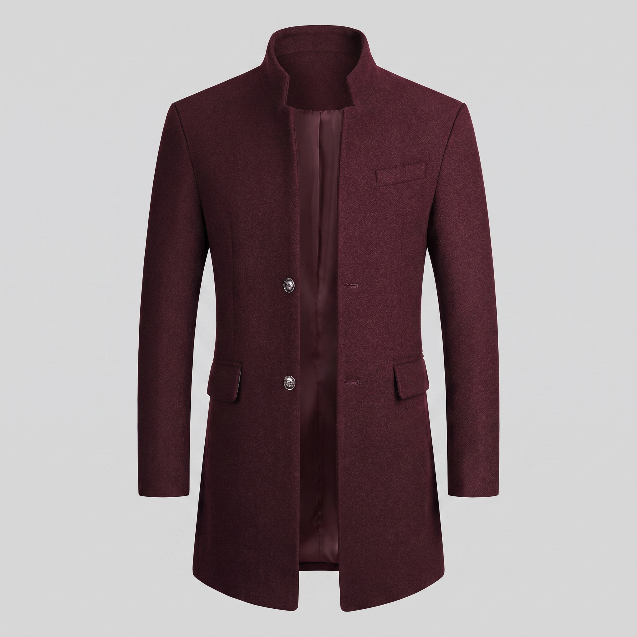 Men's Stand Collar Longline Overcoat
