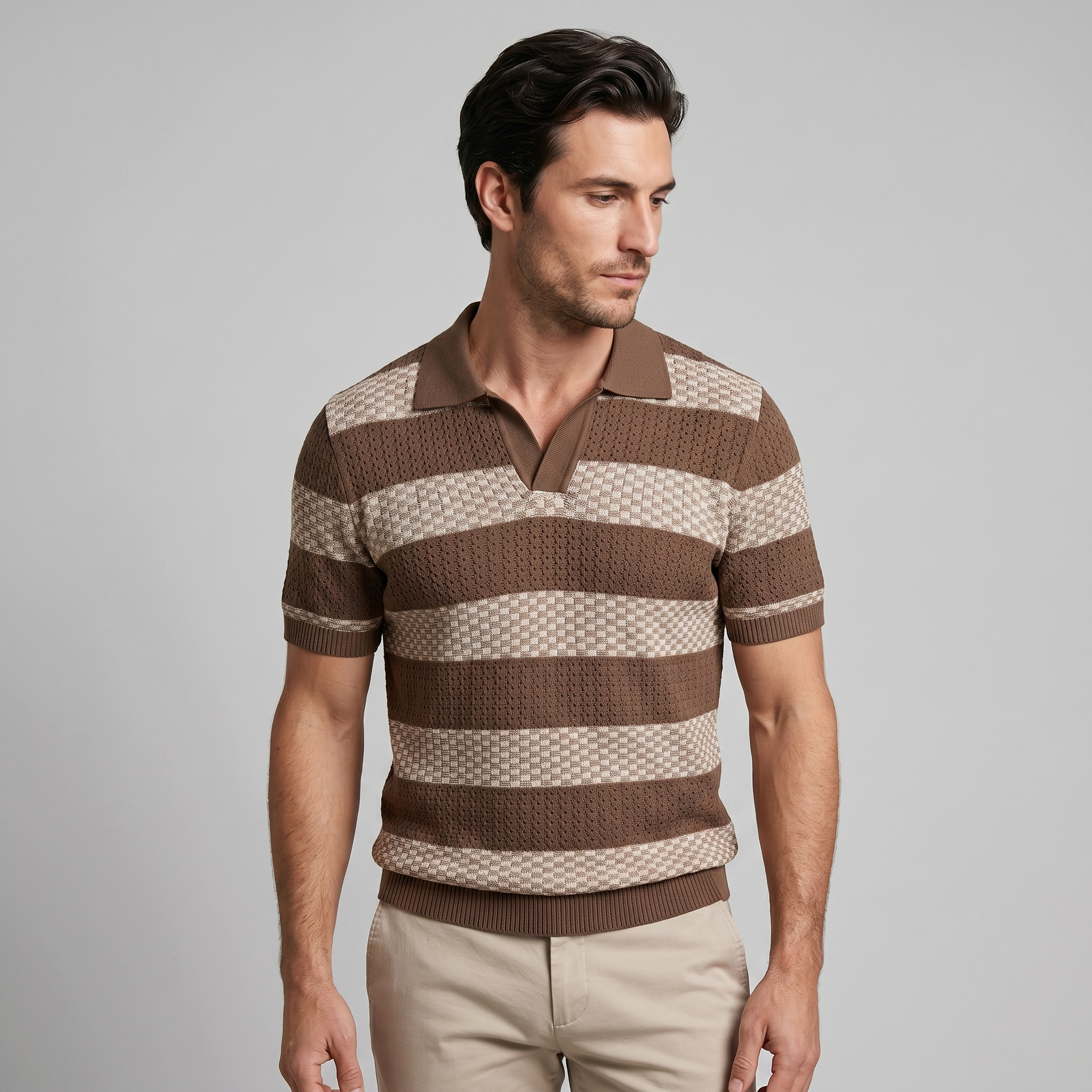 Men's Stripe Jacquard Knit Polo