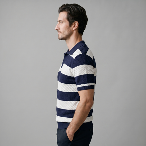 Men's Stripe Jacquard Knit Polo