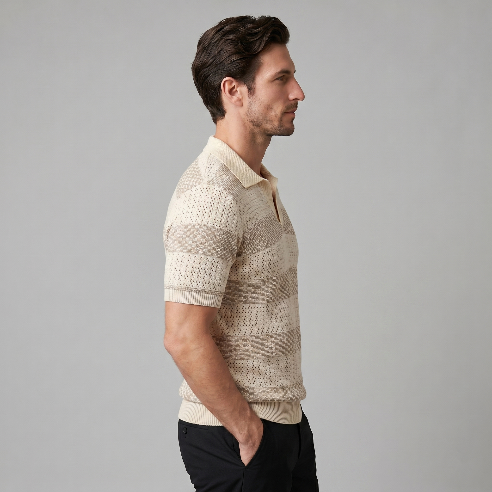 Men's Stripe Jacquard Knit Polo