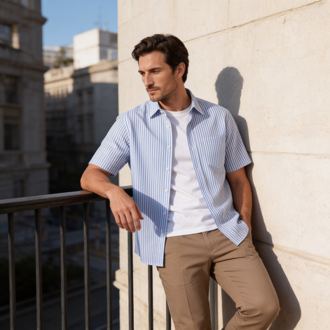 Men's Stripe Oversized Short Sleeve Shirt
