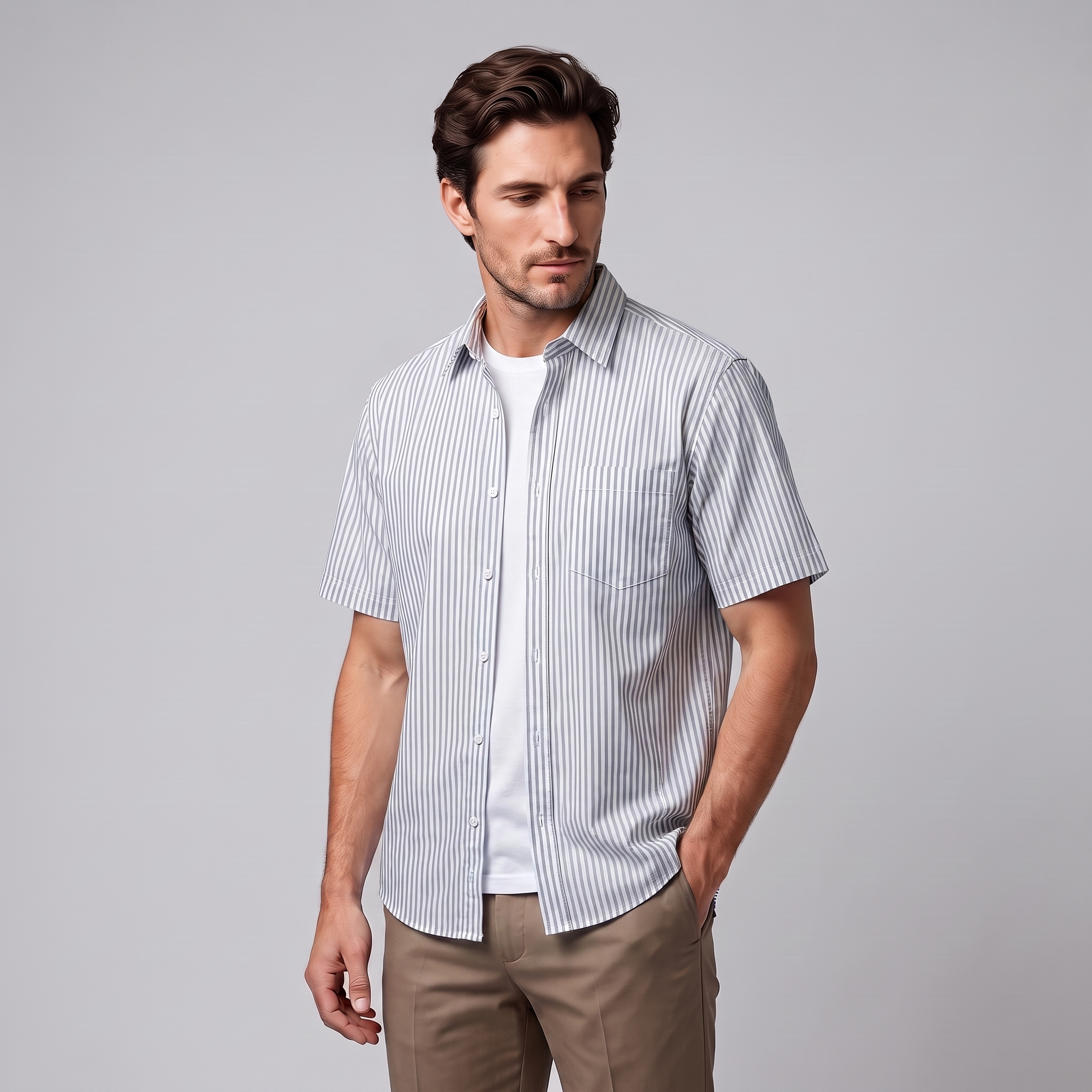 Men's Stripe Oversized Short Sleeve Shirt
