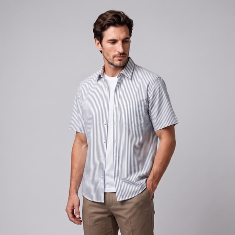 Men's Stripe Oversized Short Sleeve Shirt