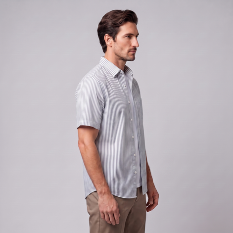 Men's Stripe Oversized Short Sleeve Shirt