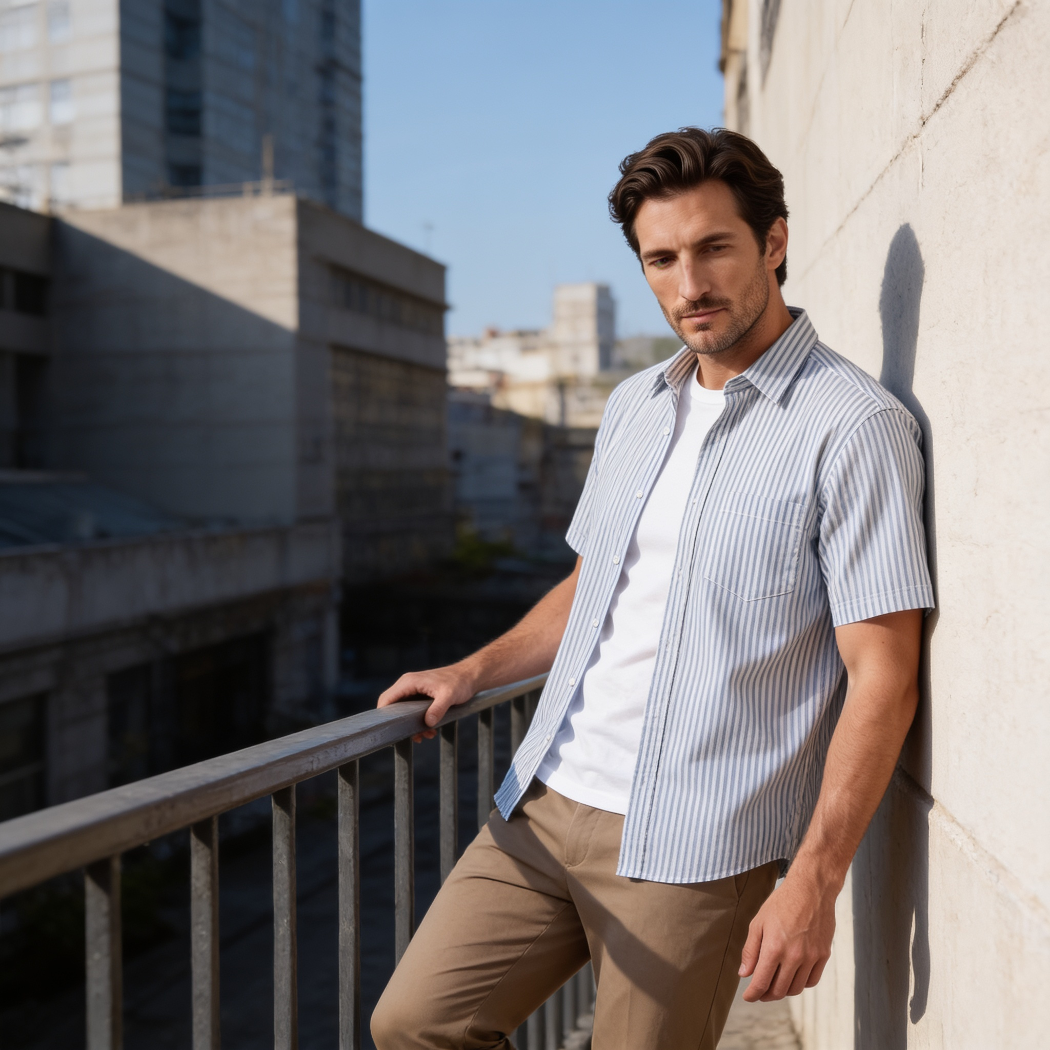 Men's Stripe Oversized Short Sleeve Shirt